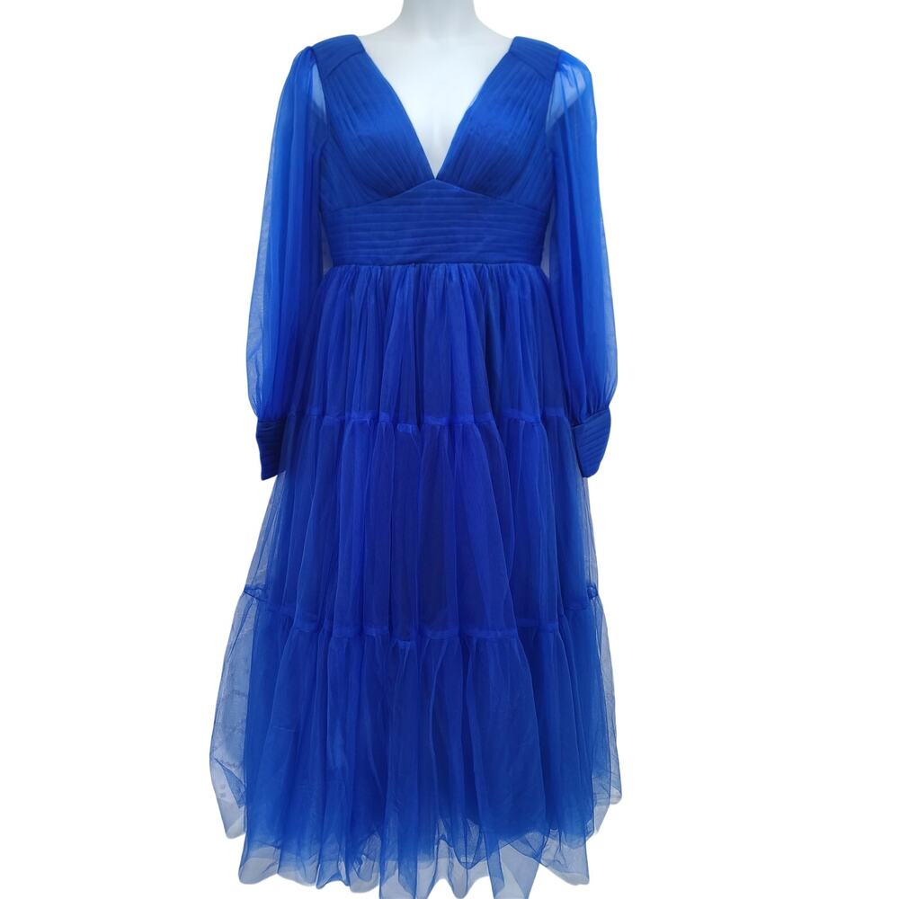 Royal Blue Chiffon Gown Size 12 Formal Empire Waist Sheer - Picture 2 of 11